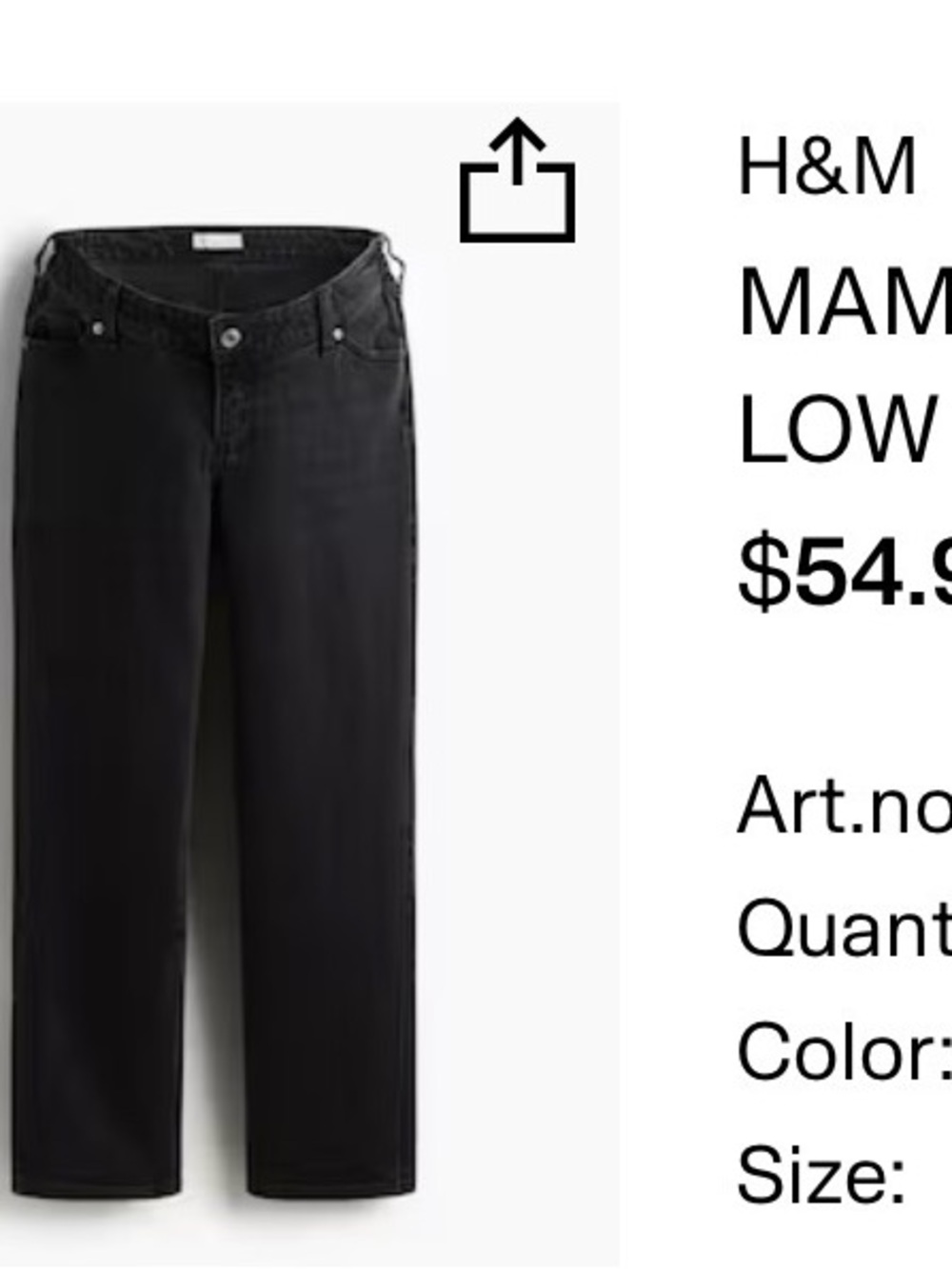 H&M Straight Leg Jeans Maternity - Black